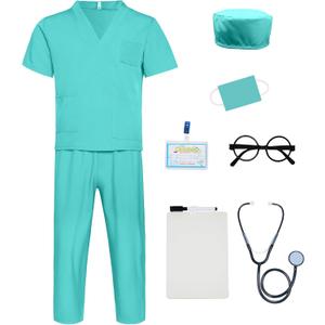 Doctor Costume for Kids - Scrubs Set and Role Play Kit, Pretend Dress Up for Career (10-11 Years/160, Green)