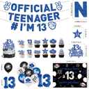 13th Birthday Decorations for Boys Include Happy 13th Birthday Banner-Backdrop-13 Birthday Balloons-Foil Balloons-Cake Topper-Cupcake Toppers-Hanging Swirl for 13 Year Old Boy Birthday Decorations