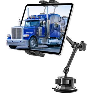 Metal Tablet Mount - Heavy Duty [Super Suction Cup] Dashboard Windshield for Car/Semi Truck/Pickup/Van/SUV/Commercial Vehicle - 4.7-13" iPad Pro Air Mini, iPhone, Galaxy