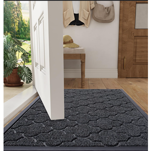 LUMI Large Thin Door Mat, Low Profile Front Doormats for Entryway, Absorbent Mud Resistant Outside Welcome Mats, 36"x60", Quatrefoil Grey