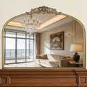 40"x30" Vintage Gold Mirror, Ornate Baroque Mirror with Metal Frame and Rose Floral Crown, Gold Antique Mirror for Fireplace, Living Room, Bedroom, Entryway or Bathroom -Upgrade Tempered Glass