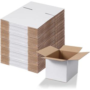 Calenzana 8x6x6 Shipping Boxes Set of 40, White Corrugated Cardboard Box for Mailing Packing Gifts Small Business