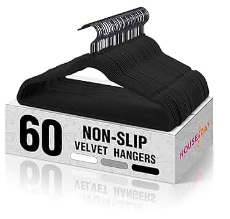 HOUSE DAY Black Velvet Hangers 60 Pack, Non Slip Flocked Felt Hangers, Sturdy Velvet Clothes Hanger, Cute Heart Heavy Duty Coat Hanger, Ultra Slim Pink for Closet Space Saving