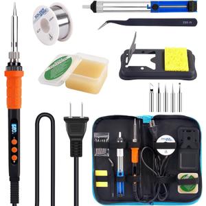 LDK Soldering Iron Kit, 100W Digital Soldering Iron Cautin for Electronics, Soldering Pen Soldering Gun Jewelry Welding Kit with 5pcs Tips, Stand, Solder, Solder Paste, Desoldering Pump, Tweezers