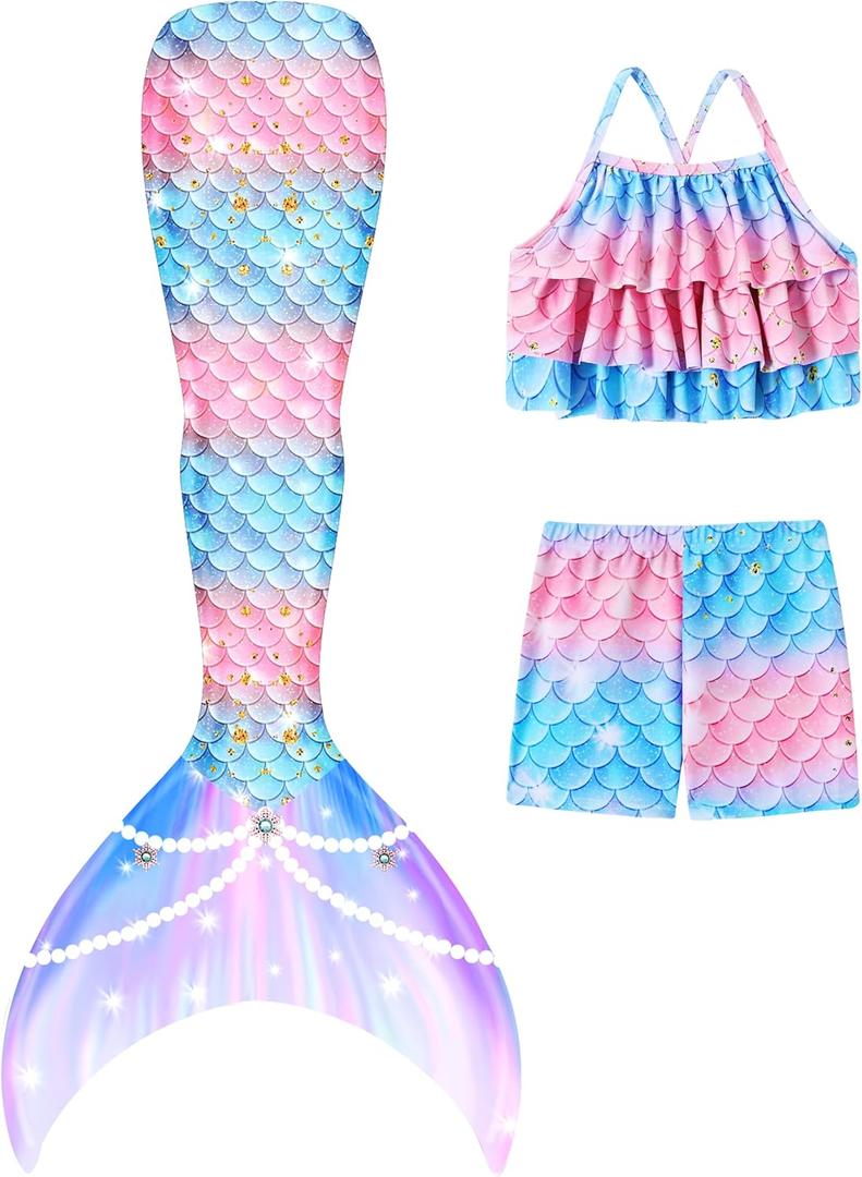 Girls Tankini Swimsuit Kids Bathing Suits Girls Kids Tankini Swimming Suit with Short Pink Fish Tail Set (10-11 Years Old)
