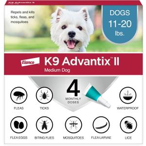 K9 Advantix II Medium Dog Vet-Recommended Flea, Tick & Mosquito Treatment & Prevention | Dogs 11-20 lbs. | 4-Mo Supply