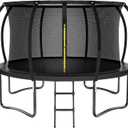 Kiivakii Trampoline 12 14 16FT, Outdoor Big Trampolines for Kids and Adults, Recreational Trampolines with Basketball Hoop and Stakes, Big Round Trampoline with Sprinkler for Backyard (Black)