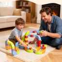 Electric Train Sets Racer Track, 121 PCS DIY Cubes Anti-Gravity Klick Rail 3D Infinity Track, STEM Traffic Blocks Trainset Gifts Toys for 3+ Years Old Kids(2 Trains + 67 Tracks + 52 Others)