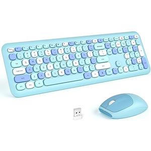 Wireless Keyboard and Mouse Combo, Pale Blue Full-Sized 2.4G Silent Keycap Colorful Keyboards, USB Dongle Plug Play, Laptop, Windows, PC, Mac, Desktop