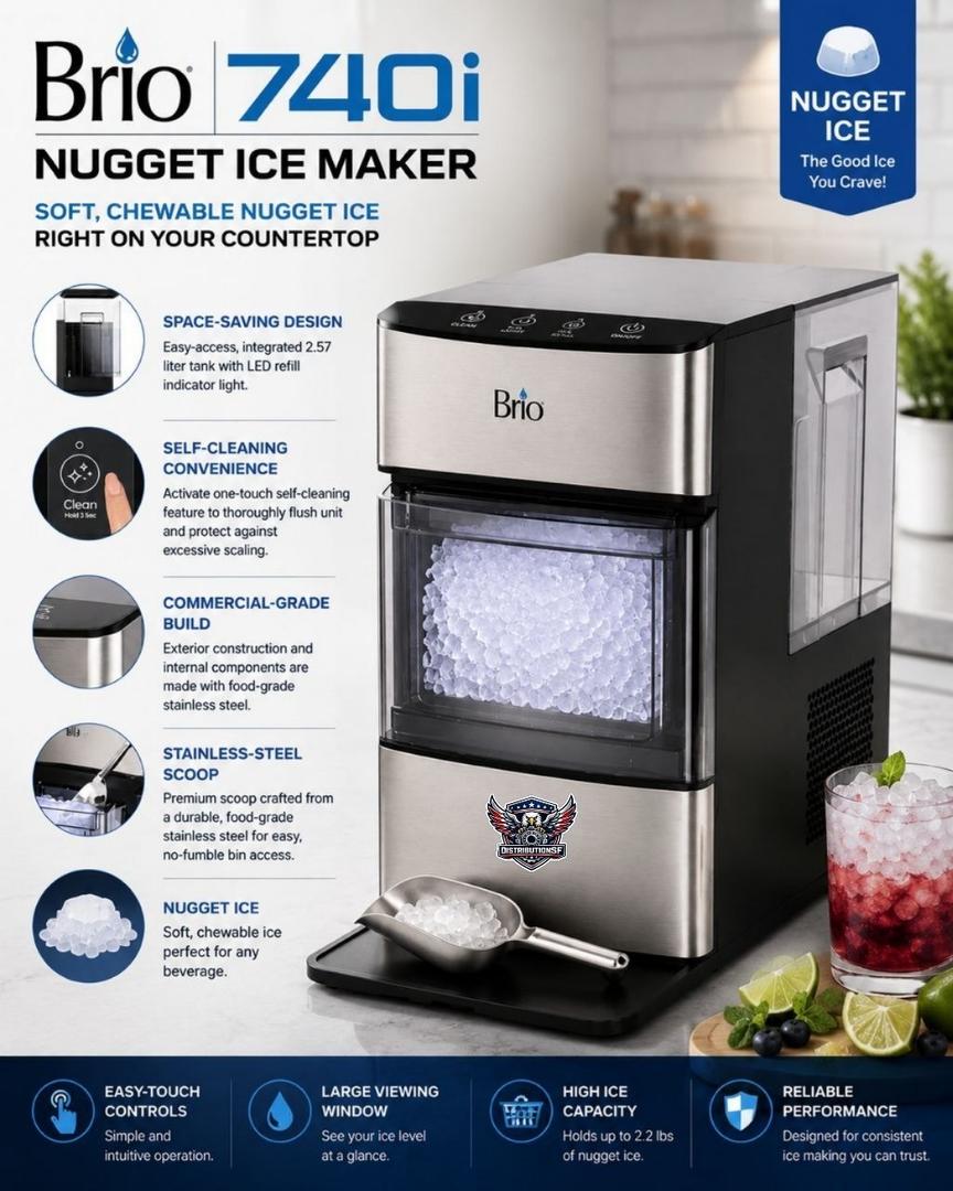 Brio 740i Nugget Ice Maker Countertop Self-Cleaning Stainless Steel