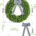Vlorart 32" Faux Round Boxwood Wreath, Artificial Large Boxwood Wreath Front Door Wreaths Artificial Spring Summer Greenery Hanging with A Plaid Bow for Villa Wall Hanging Window Wedding Party Decor