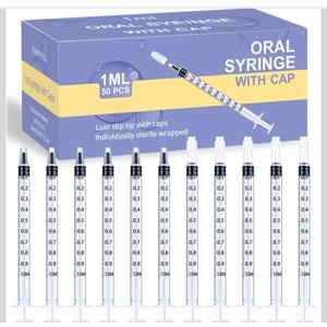 50 Pcs 1ml Syringes with Caps Oral Dispenser Individually Sterile Warpped for Medicine Dropper, Colostrum Collect Feeding Pets, Liquid