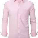 corfty Men Long Sleeve Dress Shirt - Regular Fit Stretch Free-Wrinkle Casual Button Down Shirt 4XL