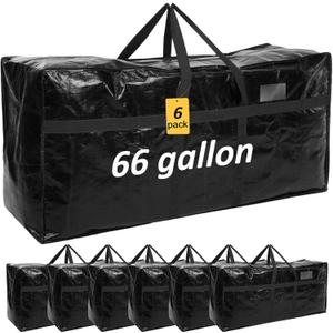 4 Pcs 66 Gallon Extra Large Moving Bags Heavy Duty Storage Bag with Strong Zipper Handle Foldable XXL Jumbo Storage Tote Packing Moving Box for College Dorm Travel Cloth Duffle (Black)