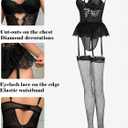 Women Lingerie Set Naughty Lace Bodysuit High Waisted Underwire Lingerie Babydoll With Garter Belt and Stockings (Black, XXXL)