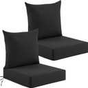 Deep Seat Patio Cushions Set of 2, 24x24x5.75 Inch, Waterproof Outdoor Chair Cushions, Fade Resistant Patio Furniture Cushions with Ties for Couch, Sofa, Lawn, Outside, Black, 24*24+5.75/25*22.5 inch