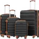 Coolife Luggage 3 Piece Set Suitcase Spinner Hardshell Lightweight TSA Lock (family set-apricot black, 16in20in24in28in)