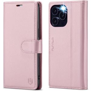 Wallet Case for iPhone 16 Pro, RFID Blocking Credit Card Holder, PU Leather Folio Flip Kickstand Protective Shockproof Cover for Apple 16 pro (Pink, for iPhone 16 Pro - 6.3'')