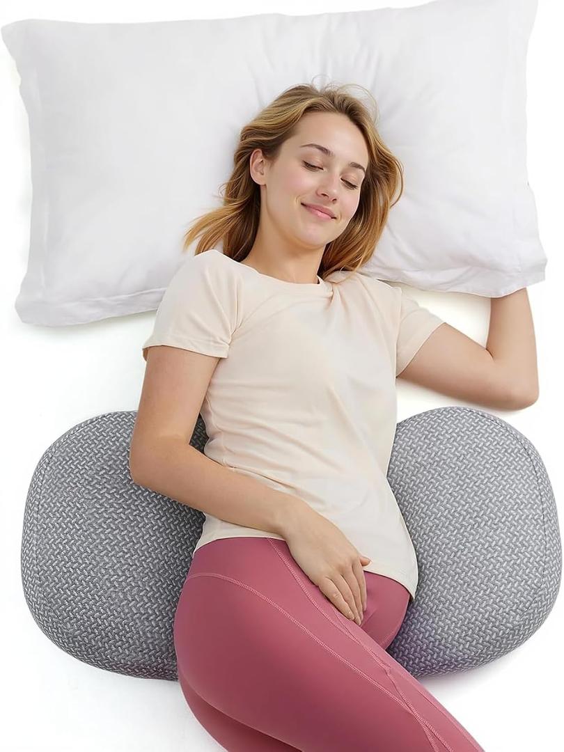 Momcozy Portable Pregnancy Pillow W Shaped Maternity Support for Side Sleepers, Adjustable Travel Wedge Pillow for Back, Belly, and Hip Relief, Ideal for Pregnant Women, Deep Grey