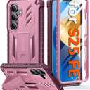 FNTCASE for Samsung Galaxy S25-FE Case: with [Built-in Screen Protector & Kickstand] [Military-Grade Drop Protection] Heavy Duty Protective Full Body Shockproof Rugged Sturdy TPU Phone Cover Pink