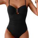 Eomenie One Piece Swimsuit for Women Tummy Control Ruched Bathing Suit Cutout U Wire Swim Suits (Black, L)
