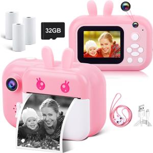 MINIBEAR Kids Camera Instant Print Camera for Kids Digital Camera Toddler Toys Christmas Birthday Gifts for 3 4 5 6 7 8 9 10 Year Old Boys Girls, Pink