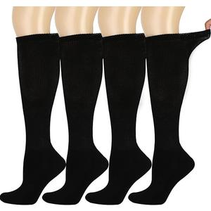 Bamboo Rayon Knee High Diabetic Socks for Men & Women 4 Packs, Soft No-Binding Cushioned Sole Seamless Diabetic Socks