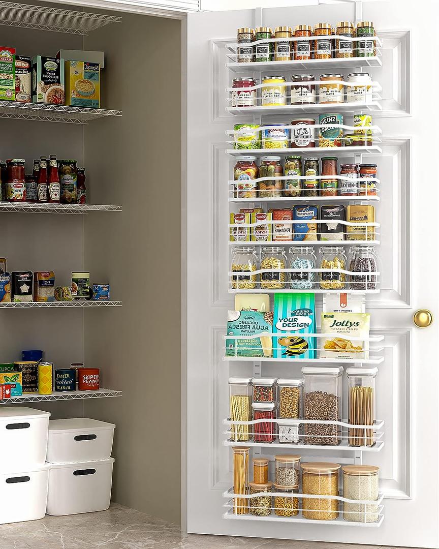 Moforoco White 9-Tier Over The Door Pantry Organizer, Pantry Organization And Storage, Metal Hanging Spice Rack Shelves Door, Home & Kitchen Essentials, Laundry Room Bathroom Organization