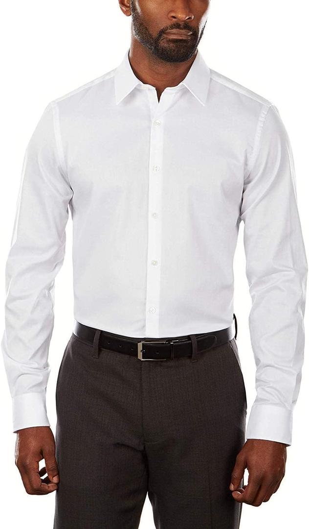 Van Heusen Men's Slim Fit Flex Collar Stretch Solid Dress Shirt (15.5" Neck 34"-35" Sleeve, White)