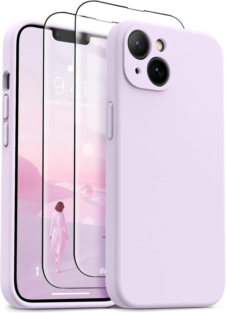 OTOFLY for iPhone 14 Case, Upgraded Silicone 14 Phone Case [2 Pack Screen Protectors][Camera Protection] Shockproof Women Men Girl Protective Case Cover for iPhone 14 6.1" - Cloud Purple