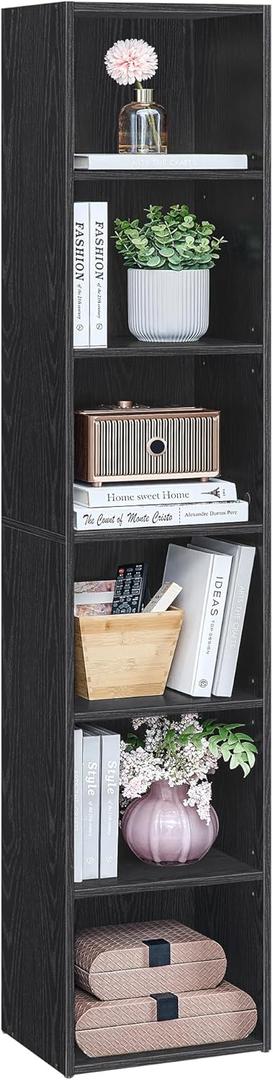 VASAGLE Custos Collection - Bookshelf, 6-Tier Bookcase, Book Shelf, Open Storage Shelf, 9.4 x 11.9 x 63.3 Inches, for Living Room, Home Office, Dinning Room, Ebony Black ULBC411B01