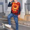 RAISEVERN Boys Girls 3D T-Shirt Graphic Print Tees Long Sleeve Shirts Size 6-14 (Orange, XL)