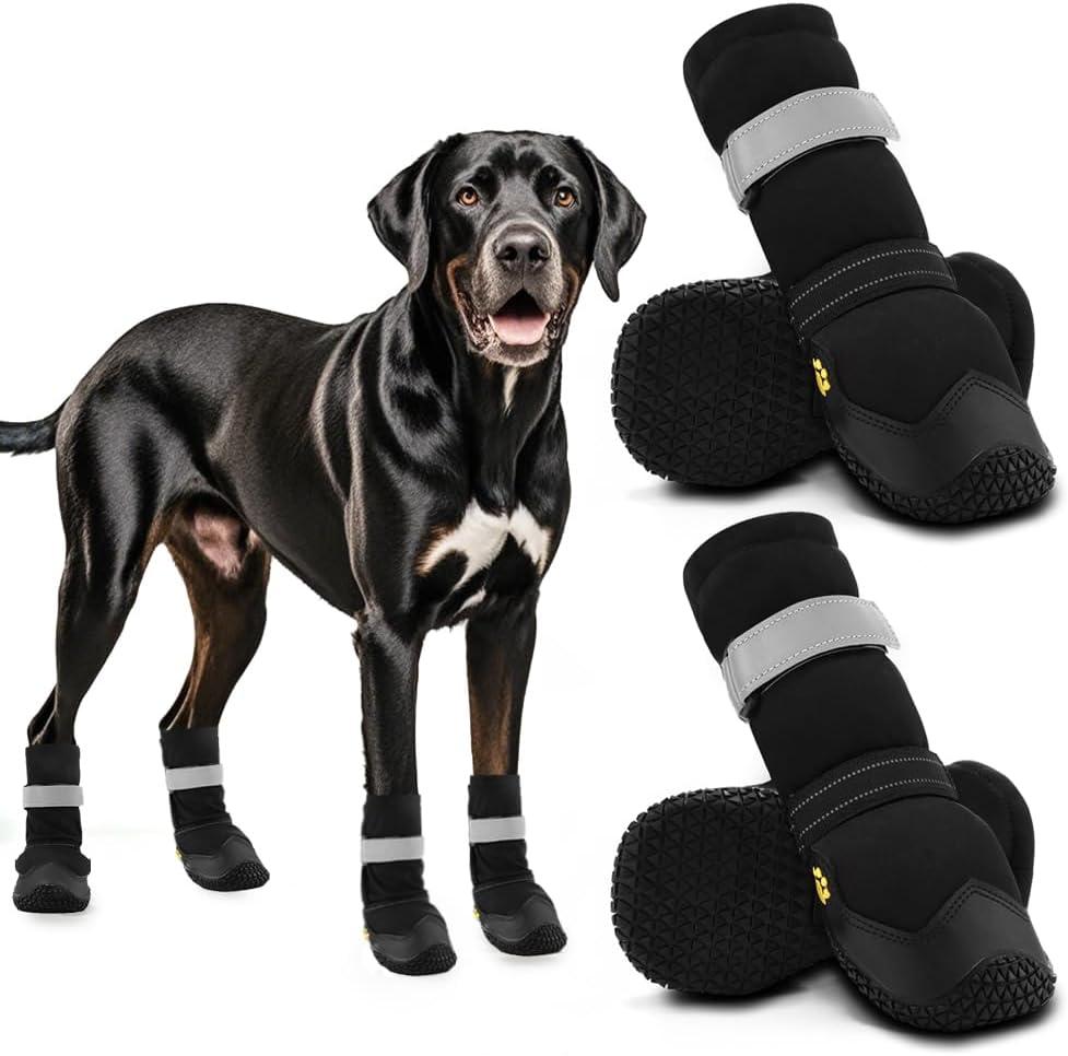 Hcpet Dog Shoes, Dog Boots & Paw Protectors for Winter Snowy Days, Rainy Weather, Outdoor Anti-Slip Sole Dog Booties for Hardwood Floor Black-Leg 4 (#4 (Width 1.96 inch) for 36-43 lbs)