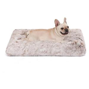 Bedfolks Waterproof Dog Crate Bed,Plush Dog Bed with Removable Washable Cover,Faux Fur Dog Crate Pad for Medium Dogs,Fluffy Dog Kennel Bed 29"x21",Brown