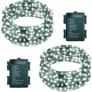 2 Pack Fairy Lights Battery Operated, 33Ft 100 LED String Lights with Auto Timer 8 Modes Green Copper Wire Twinkle Light for Bedroom Garden Wreath Wedding Christmas (Cool White)