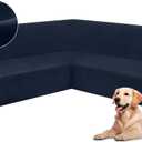 HDCAXKJ Corner Sectional Couch Covers Velvet Stretch L Shape Sofa Cover Soft Thick Sectional Slipcovers Set U Shaped Living Room Non Slip Magic Furniture Protector for Pet Dogs (Navy Blue, Large)