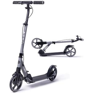 Aero Big Wheels Kick Scooter for Kids 6+, Teens & Adults | Light Up Wheels, Hand Brake, Rubber Deck Mat & Shock Absorption | Foldable & Height Adjustable