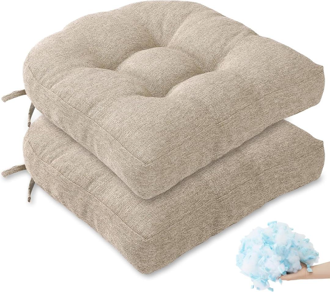 Tromlycs Chair Cushions for Dining Chairs Kitchen Seat Cushions Room Set of 2 Pads with Ties Indoor Non Slip Office 18 x 18 Inch, Beige