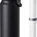 Membrane Solutions C3 Filtered Water Bottle, 32oz Stainless Steel Water Bottle with Replaceable Filter Cartridge, Portable Water Filter, Travel, Hiking & Camping for Clean Drinking Water(Black)