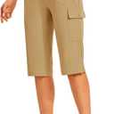 TBMPOY Womens 15" Long Hiking Shorts Below Knee Length Cargo Capri Bermuda Water Resistant Lightweight Stretch 3 Pockets (L)