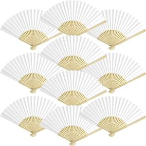 Grosun 50 Packs White Paper Fans Paper Hand Fan Bamboo Folding Fan Handheld Fan Paper Folded Fan Paper Fan for Wedding Party and Home Decoration