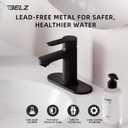 BELZ Bathroom Faucet, Single Handle Matte Black Sink Faucet for 1 or 3 Hole Installation, Modern Lead-Free Metal Vanity Faucet with Pop-Up Drain & Supply Hoses (Matte Black)