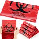 Geiserailie 200 Pcs 10 Roll 14.5" x 19" Biohazard Waste Bags 3 Gallon Infectious Red Trash Liner No Leak Hazardous Waste Containers with Hazard Symbol for Medical Waste Disposal Safe Hospital Supplies