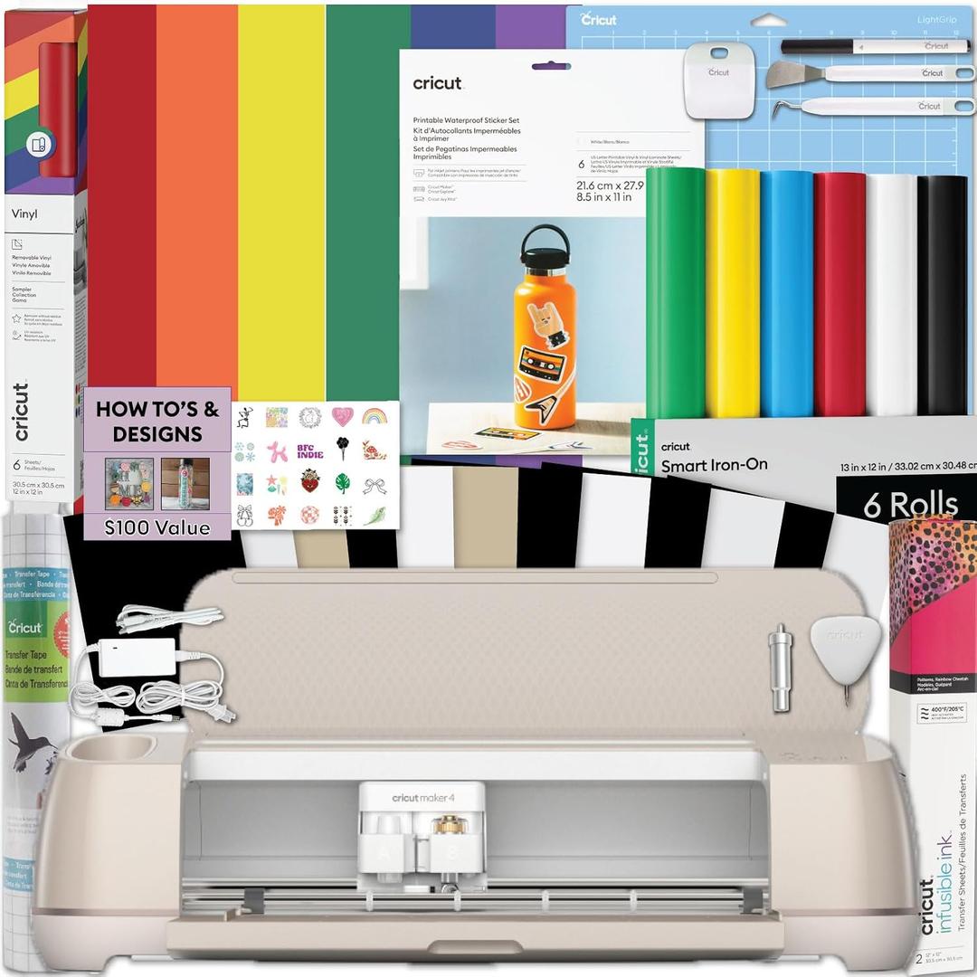 Cricut Maker 4 Cutting Machine Ultimate Beginner Sticker Making Bundle - Print Then Cut Machine with Waterproof Sticker Paper & Vinyl for Custom Stickers & Small Business, Seashell Die-Cutting Machine