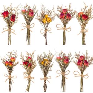 VAIPI 10 Pack Red Rose Dried Flower Bouquets Natural Real Dry Flowers with Stem Mini Roses Flower Bundles Dried Floral Arrangement for Vase, Carfts, Wedding, Valentines Day, Anniversary, Home Decor
