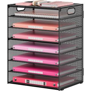 Lavatino 8 Tier Paper Organizer for Desk, Black Mesh Letter Tray File Sorter Organizers with Handles, Including 5 Adjustable Slid Trays for Office School Classroom Supplies Organization and Storage