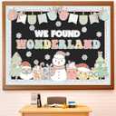 2 x Funrous Winter Wonderland Bulletin Board Decorations Set - Winter Classroom Decoration January Bulletin Boards Snowflake Pastel Groovy Snowman Xmas Cutouts for Christmas Holiday School Wall Decor
