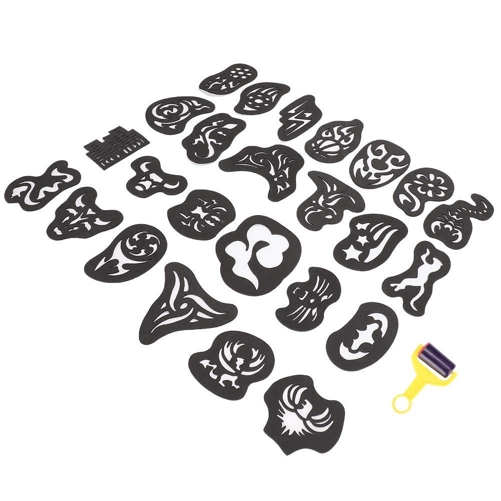 Hair Tattoo Stencil Kit,Barber Stickers,25 Design Patterns Tattoo Patterns Salon Barber Tools Template Hair Styling Stickers with Roller for Creative Hair Carving