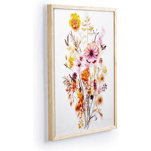 iHery Natural OAK Wood Framed Canvas Flower Bouquet Wall Art, 12x16 in Colorful Wildflower Botanical Modern Boho Home Decor For Bedroom Living Room Pack of 1 (16L" x 12W")