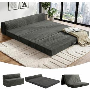 JUIKURY 6 Inch Tri-Fold Memory Foam Mattress Queen Size, 5 in 1 Convertible Sofa Bed, Foldable Floor Futon Sleeper Couch with Washable Cover & High-Density Foam, Portable Guest Bed for Living Room